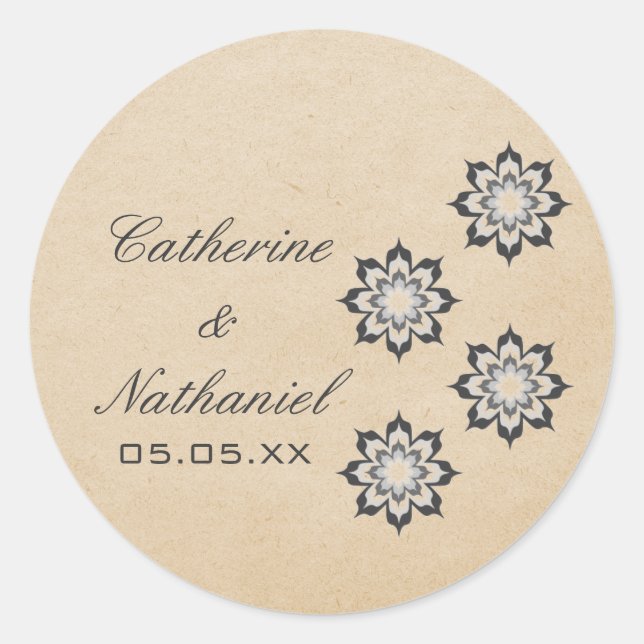 Gray Daring Floral Blooms Wedding Stickers (Front)