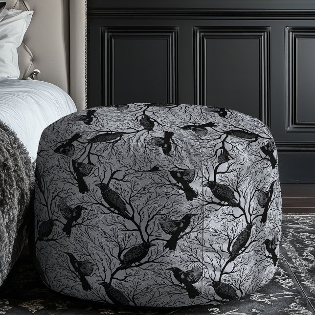 Gray Dark and Moody Gothic Ravens  Pouf (Creator Uploaded)