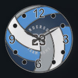 Gray, Dark Blue and Blue Volleyball Style Large Clock<br><div class="desc">Volleyball Style Wall Clock ready for you to personalize. ✔Note: Not all template areas need changed. 📌If you need further customization, please click the "Click to Customize further" or "Customize or Edit Design"button and use our design tool to resize, rotate, change text color, add text and so much more.⭐This Product...</div>