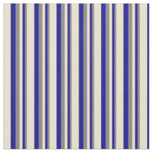 Gray, Dark Blue & Beige Pattern of Stripes Fabric