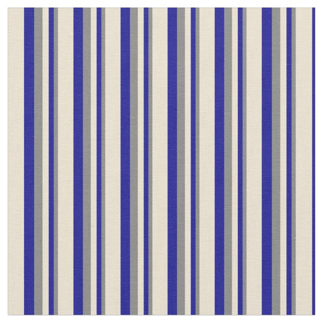 Gray, Dark Blue & Beige Pattern of Stripes Fabric (Close Up)