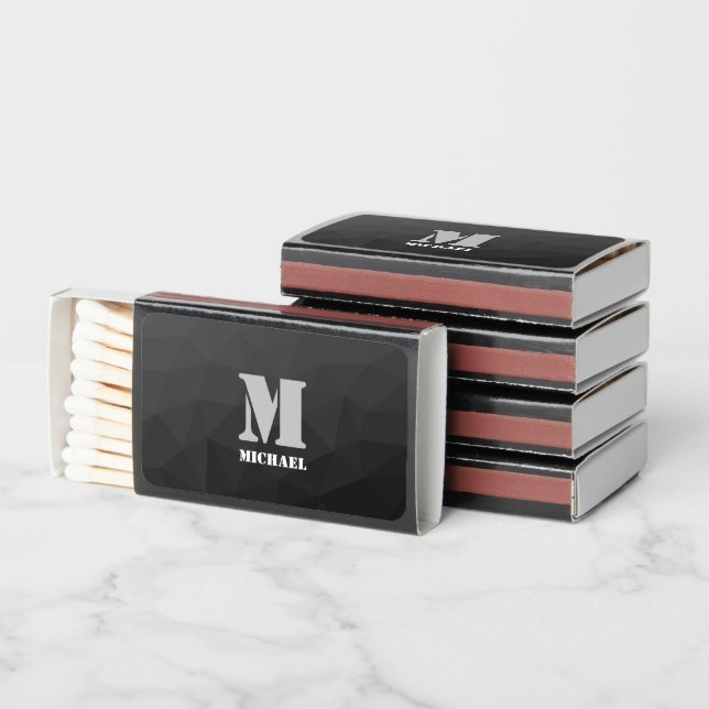 Gray dark geometric mesh pattern Monogram Matchboxes (Stacked)