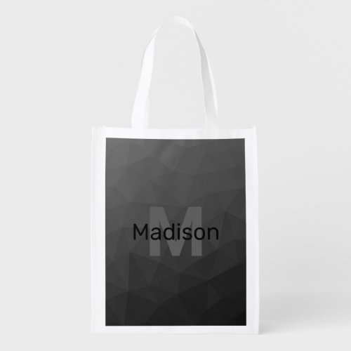 Gray dark gradient geometric mesh Monogram Grocery Bag