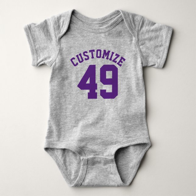 Gray & Dark Purple Baby | Sports Jersey Design Bodysuit (Front)