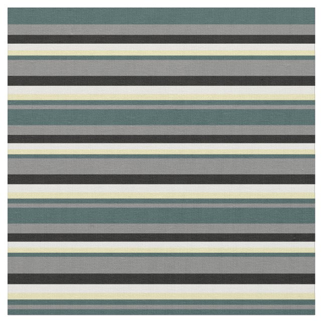 Gray, Dark Slate Gray, Tan, White & Black Lines Fabric (Close Up)