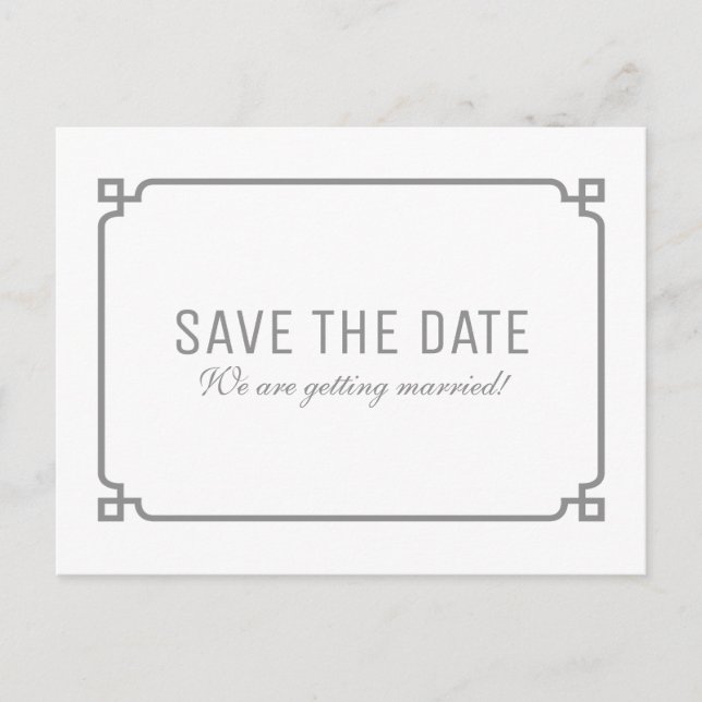 Gray Deco Chic Save the Date Postcard (Front)