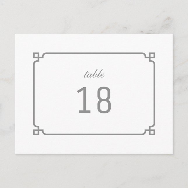 Gray Deco Chic Table Number Postcard (Front)