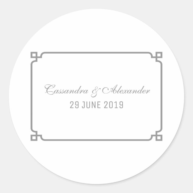 Gray Deco Chic Wedding Classic Round Sticker (Front)
