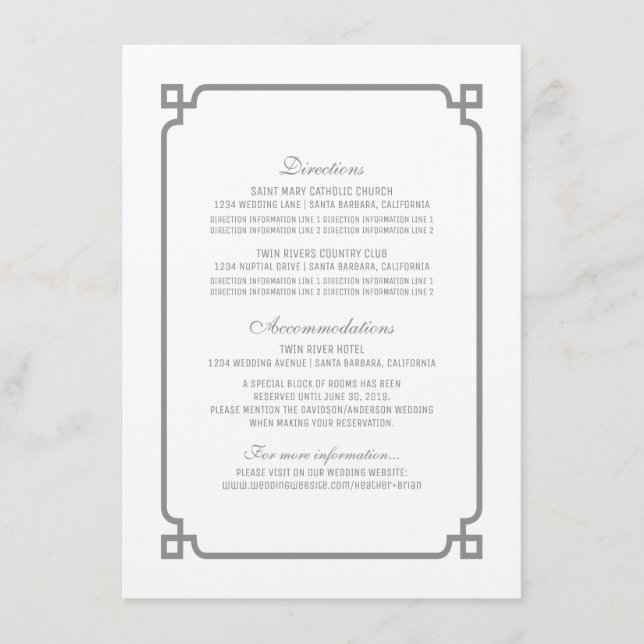 Gray Deco Chic Wedding Info Card (Front)