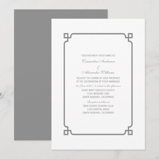 Gray Deco Chic Wedding Invite (Front/Back)