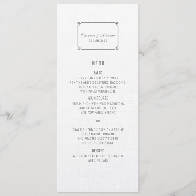 Gray Deco Chic Wedding Menu (Front)