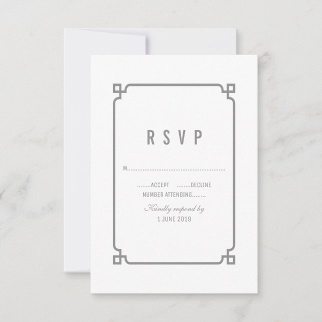 Gray Deco Chic Wedding RSVP Card (Front)