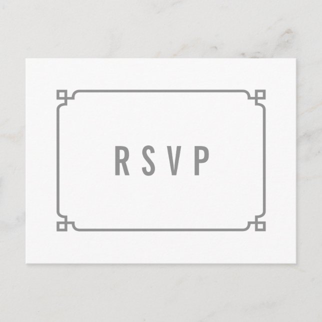 Gray Deco Chic Wedding RSVP Postcard (Front)
