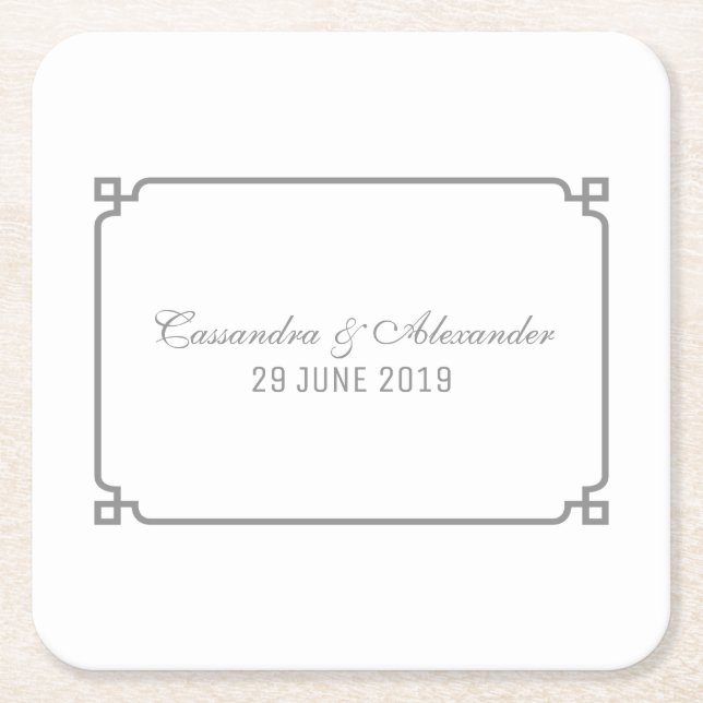 Gray Deco Chic Wedding Square Paper Coaster (Front)