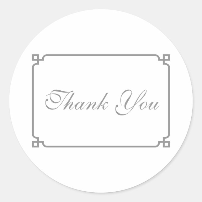 Gray Deco Chic Wedding Thank You Classic Round Sticker (Front)