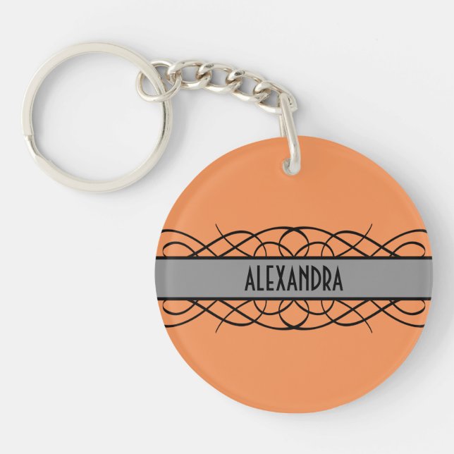 Gray Deco Flourish Acrylic Keychain (Front)