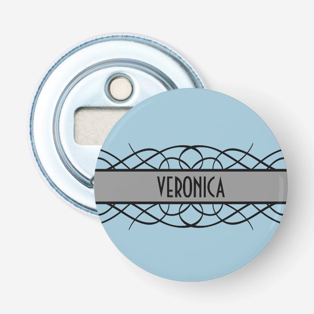 Gray Deco Flourish Button Bottle Opener (Front)