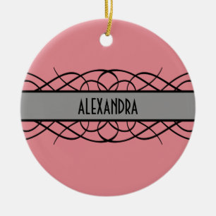 Gray Deco Flourish Ceramic Ornament