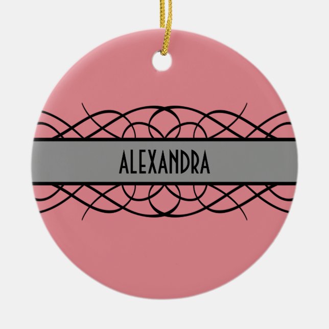 Gray Deco Flourish Ceramic Ornament (Front)