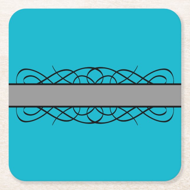 Gray Deco Flourish Paper Coaster (Front)