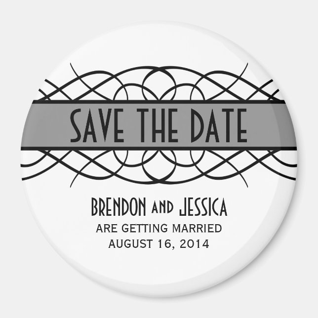 Gray Deco Flourish Save the Date Magnet (Front)