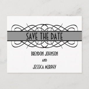Gray Deco Flourish Save the Date Postcard