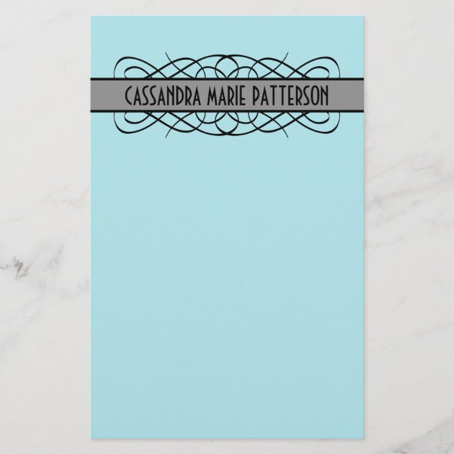 Gray Deco Flourish Stationery (Front)
