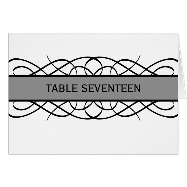 Gray Deco Flourish Table Number Card (Front Horizontal)