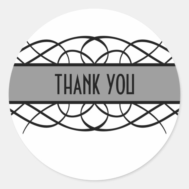 Gray Deco Flourish Thank You Stickers (Front)