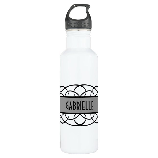 Gray Deco Flourish Water Bottle (Front)