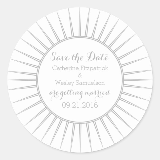 Gray Deco Retro Save the Date Stickers (Front)