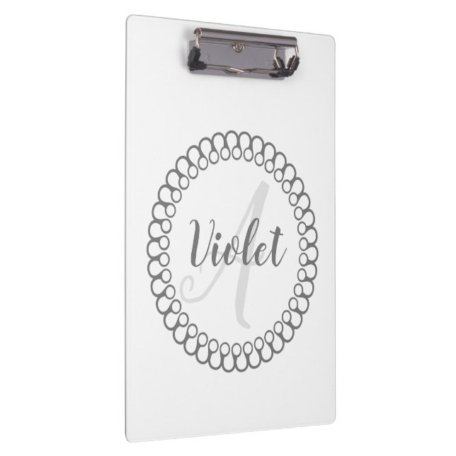 Gray Decorative Circle Monogram Clipboard (Right)