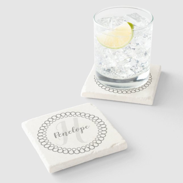 Gray Decorative Circle Monogram Coaster (Side)
