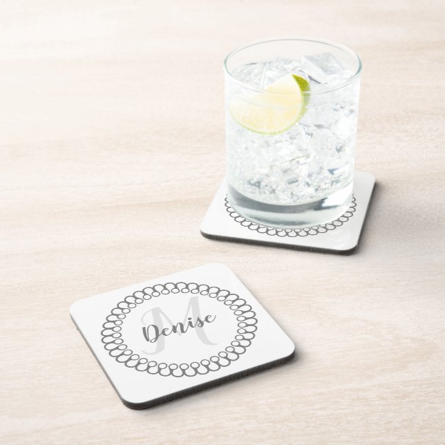 Gray Decorative Circle Monogram Coaster (Right Side)