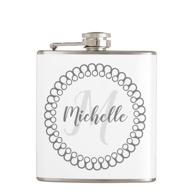 Gray Decorative Circle Monogram Flask (Front)