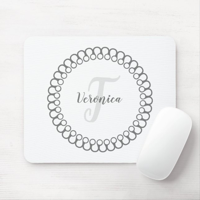 Gray Decorative Circle Monogram Mouse Pad (With Mouse)