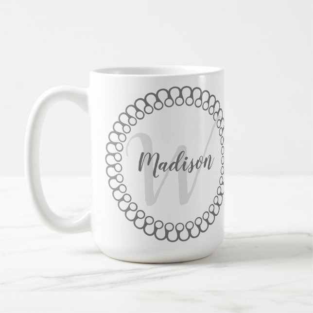 Gray Decorative Circle Personalize Monogram Mug (Left)