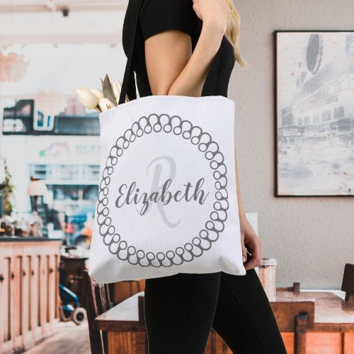 Gray Decorative Circle Personalize Monogram Tote