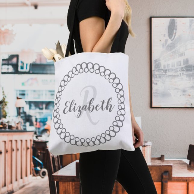 Gray Decorative Circle Personalize Monogram Tote Bag (Gray Decorative Circle Personalized Monogram Tote Bag)