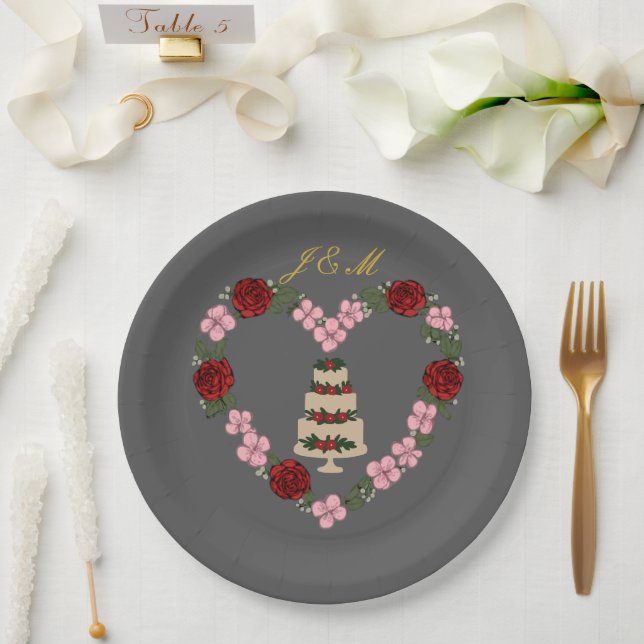 Gray decorative heart cake plate (Wedding)