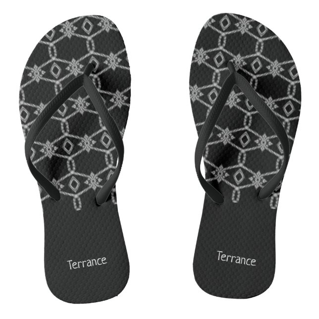 Gray decorative rope fencing black flip flops (Footbed)