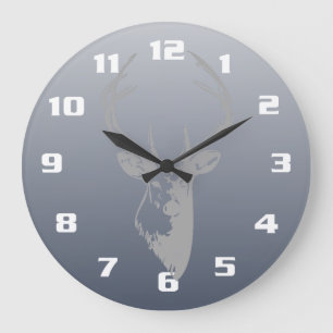 Gray Deer Head On Smoky Blue Large Clock
