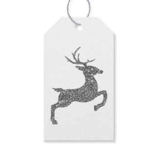 Gray Deer Shape In Faux Glitter Texture With Text Gift Tags