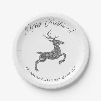 Gray Deer Shape In Faux Glitter Texture With Text Paper Plates