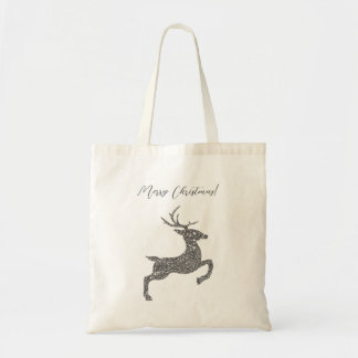 Gray Deer Shape In Faux Glitter Texture With Text Tote Bag