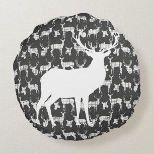 Gray Deer With White Buck and Doe Round Pillow