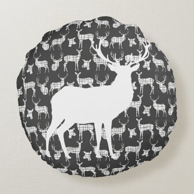 Gray  Deer With White Buck and Doe Round Pillow (Back)
