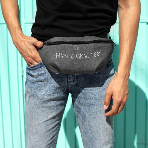 Gray Denim Print Monogram Initials  Statement Fanny Pack