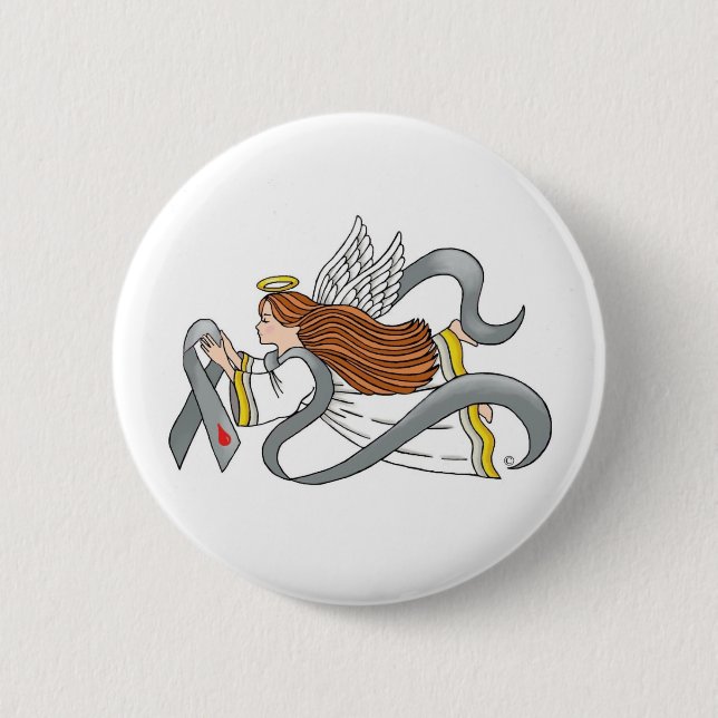 "Gray Diabetes Ribbon" Awareness Angel Button (Front)