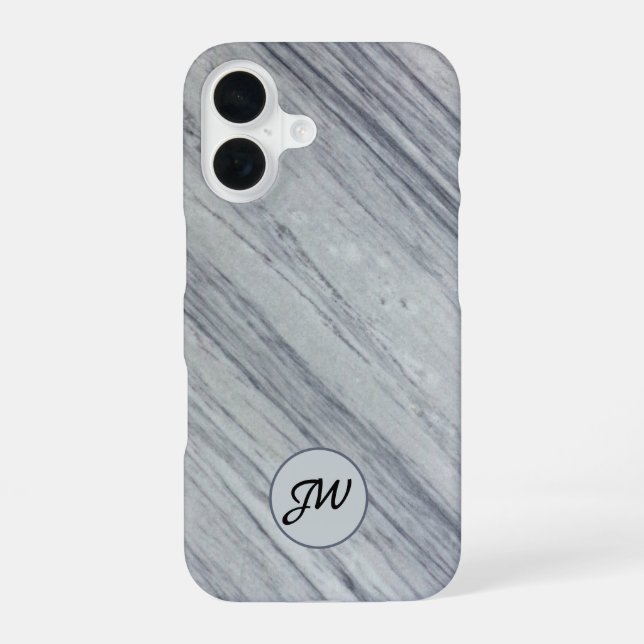 Gray Diagonal Marble Stone Monogram Initials Iphone Case (Back)
